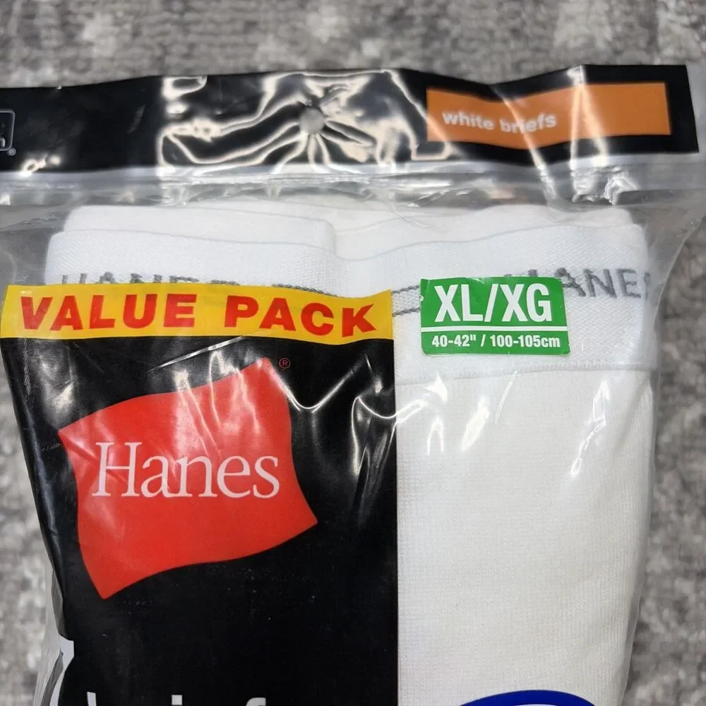 HANES 7 Pack Tagless Briefs NEW White Size XL 40